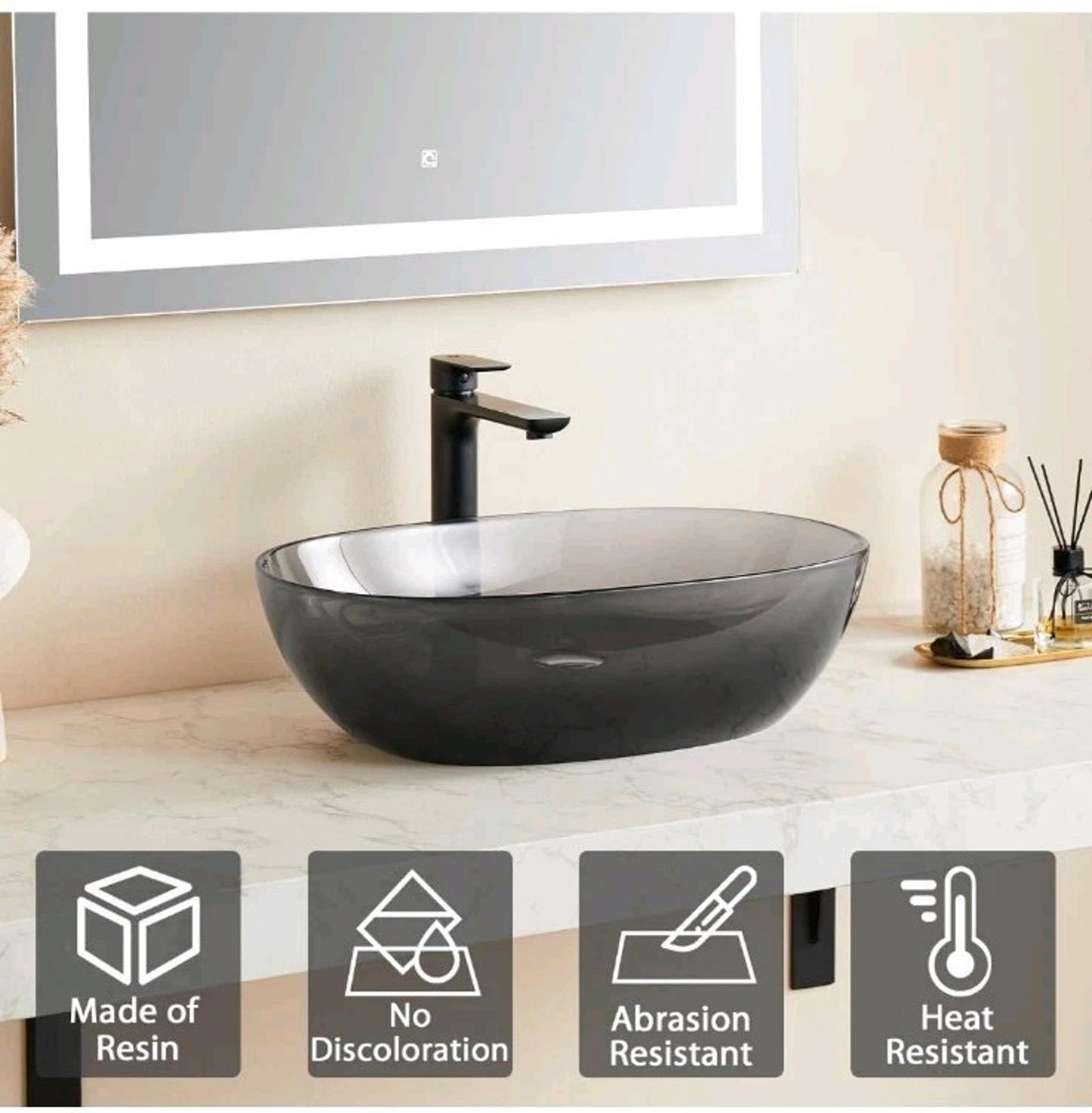 ARTSTONE 22 x 15" Bathroom Sink Pop Up Drain Combo Vessel Countertop Resin