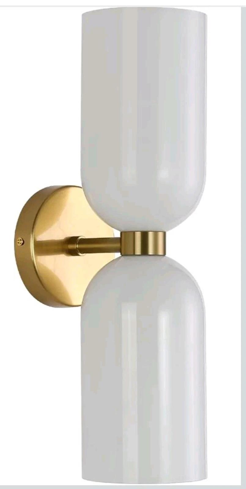 Minimalist 2-Light Gold Wall Sconces with Cylinder Glass Shades- Mid Century ...