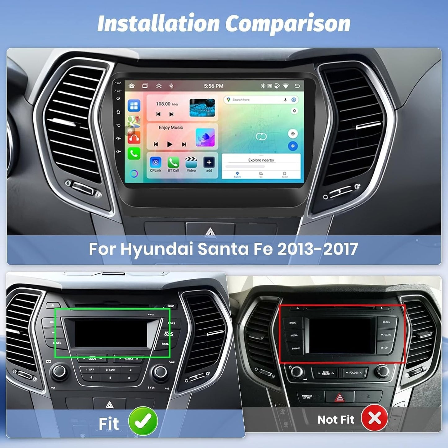 [8 Core 4G+64G] for Hyundai Santa Fe IX45 2013-2018, Android Radio GPS, WiFi