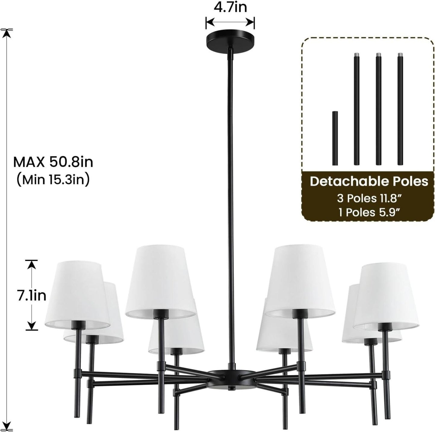 Dining Room Chandeliers Light - Modern Black Chandelier, 8-Light Metal Farmhouse