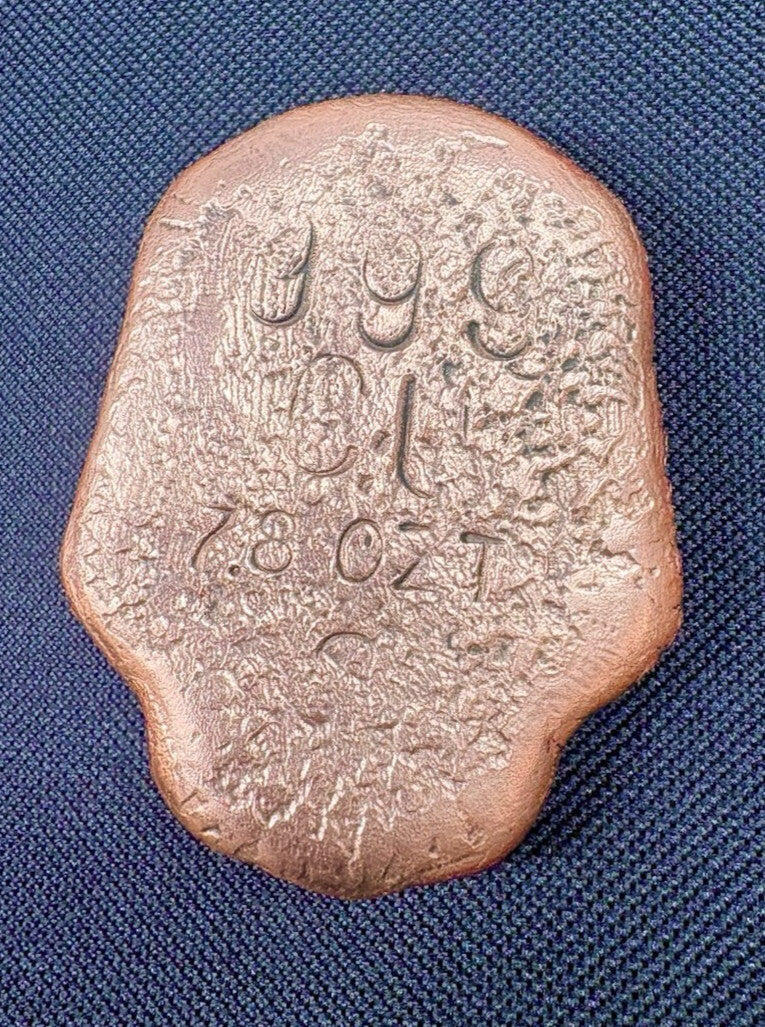 7.8 Troy Ounces Pure .999 Copper Skull | Hand poured Red Tint copper bullion