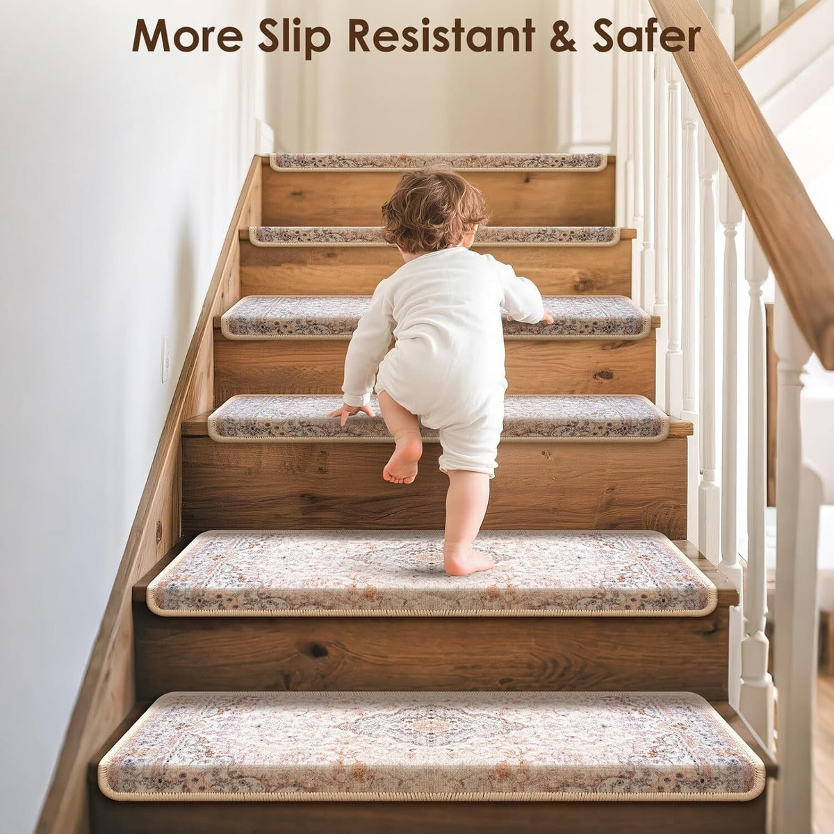 Bullnose Stair Treads for Wooden Steps, Non Slip Stair Carpet Indoor Stairs 7 Ct