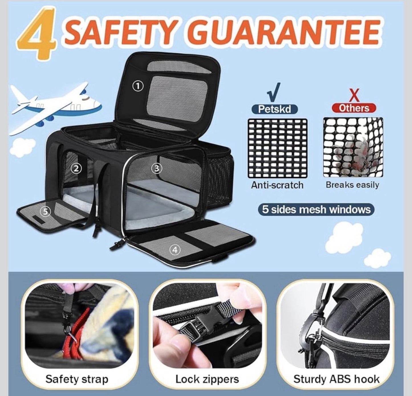 Airline Pet Carrier 18x11x11 Expandable TSA Approved - Delta, United, American