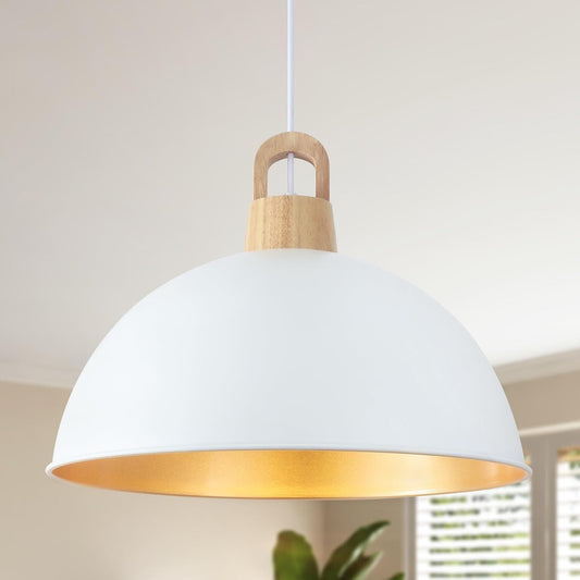 Modern 18'' White Pendant Light - Farmhouse Industrial Chandelier for Home