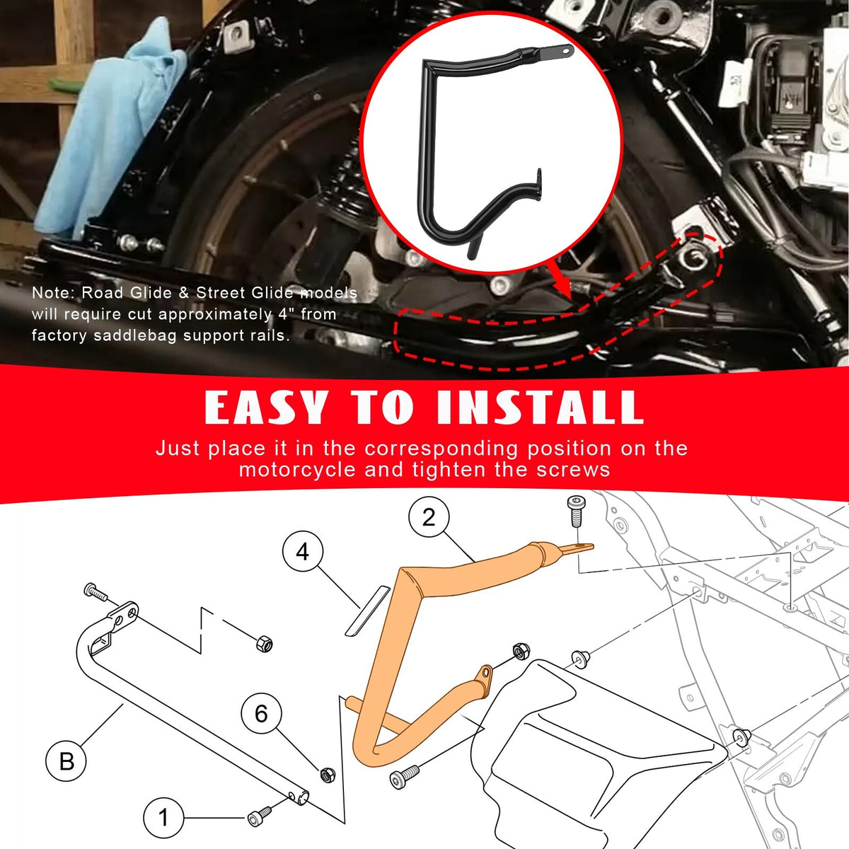 Saddlebag Guard Crash Bar for Harley Touring Street Glide Road Glide 2009-2026