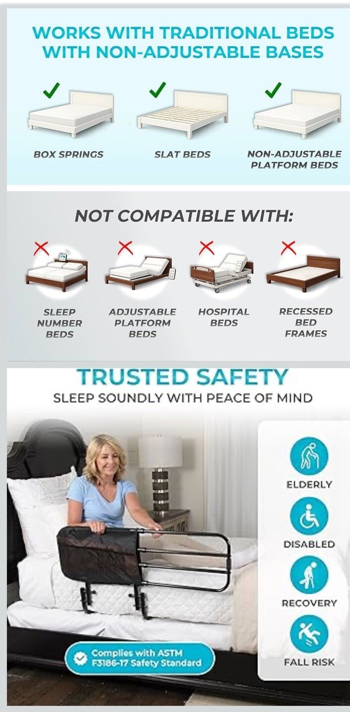 Stander EZ Adjust Bed Rail, Adjustable Senior Bedrail and Safety Assist Railing