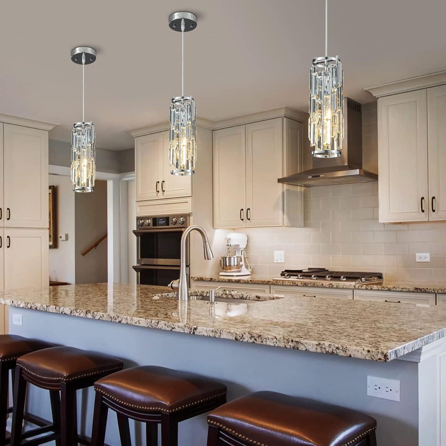 Modern Chrome Mini Crystal Pendant Lights - 3-Pack for Home Decor