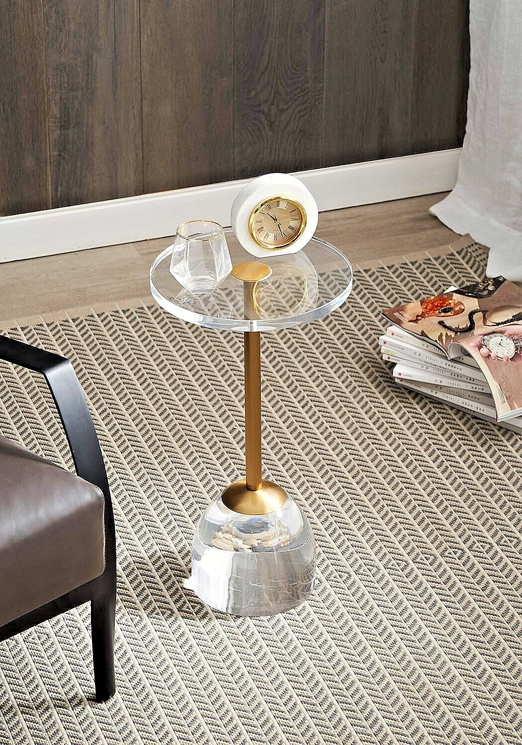 Clear Acrylic End Table,Brushed Brass Metal,Side Table for Office,Nightstand ...
