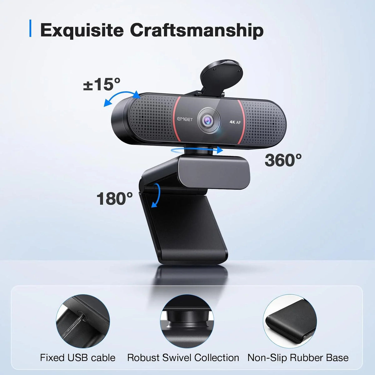 C960 4K Webcam for PC, PDAF Auto Focus, Dual Omni Mics, 73° FOV