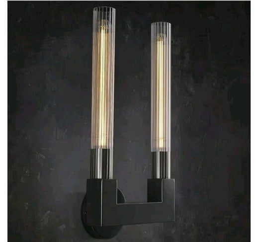 Modern Black Wall Sconce,19Inch Striped Glass Tube Sconces Wall Lighting,Pure Co