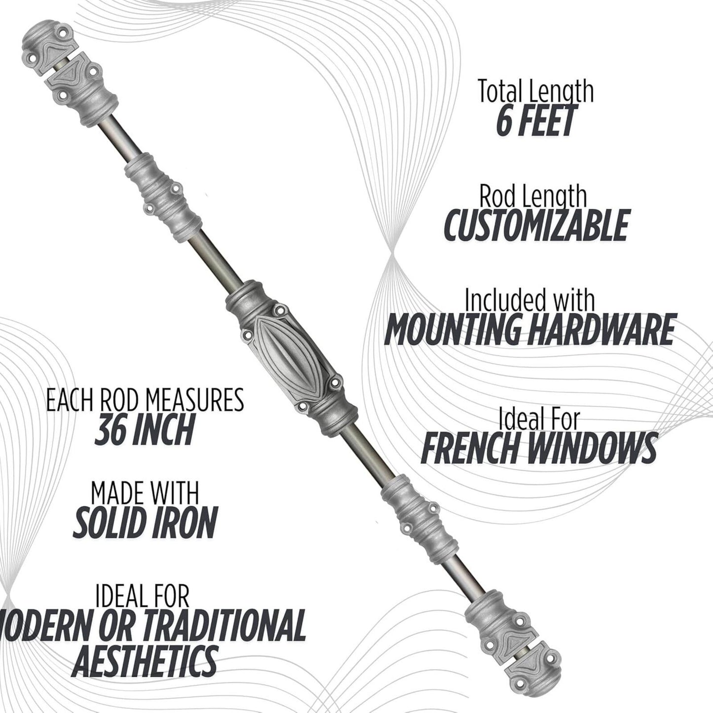 6' Iron Window Cremone Bolt – Antique Iron Finish, Double Windlow Locking