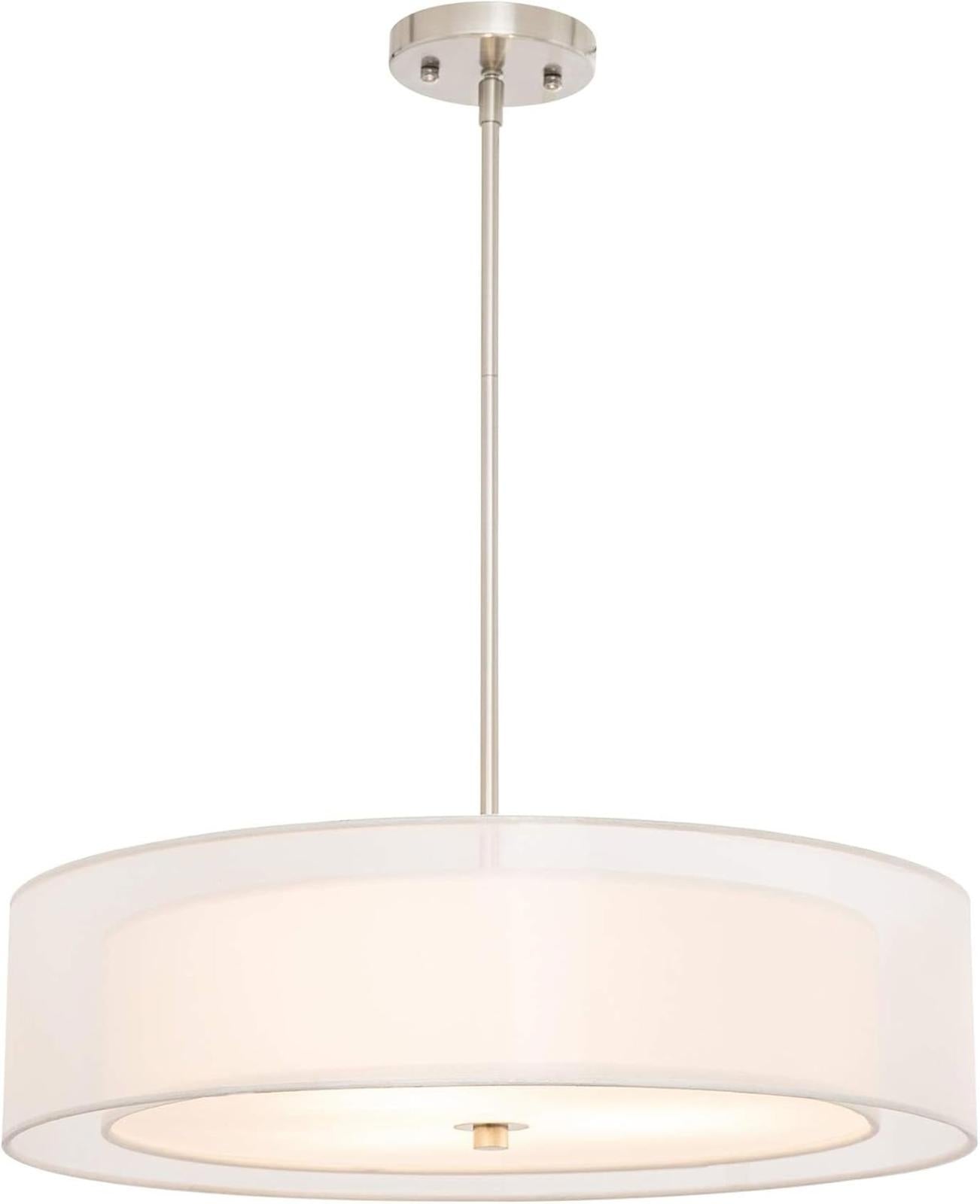 VONLUCE 3-Light Drum Chandeliers, 20" Pendant Light Fixture with 2-Layer Fabric