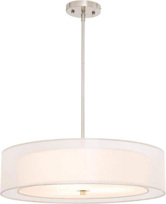 VONLUCE 3-Light Drum Chandeliers, 20" Pendant Light Fixture with 2-Layer Fabric