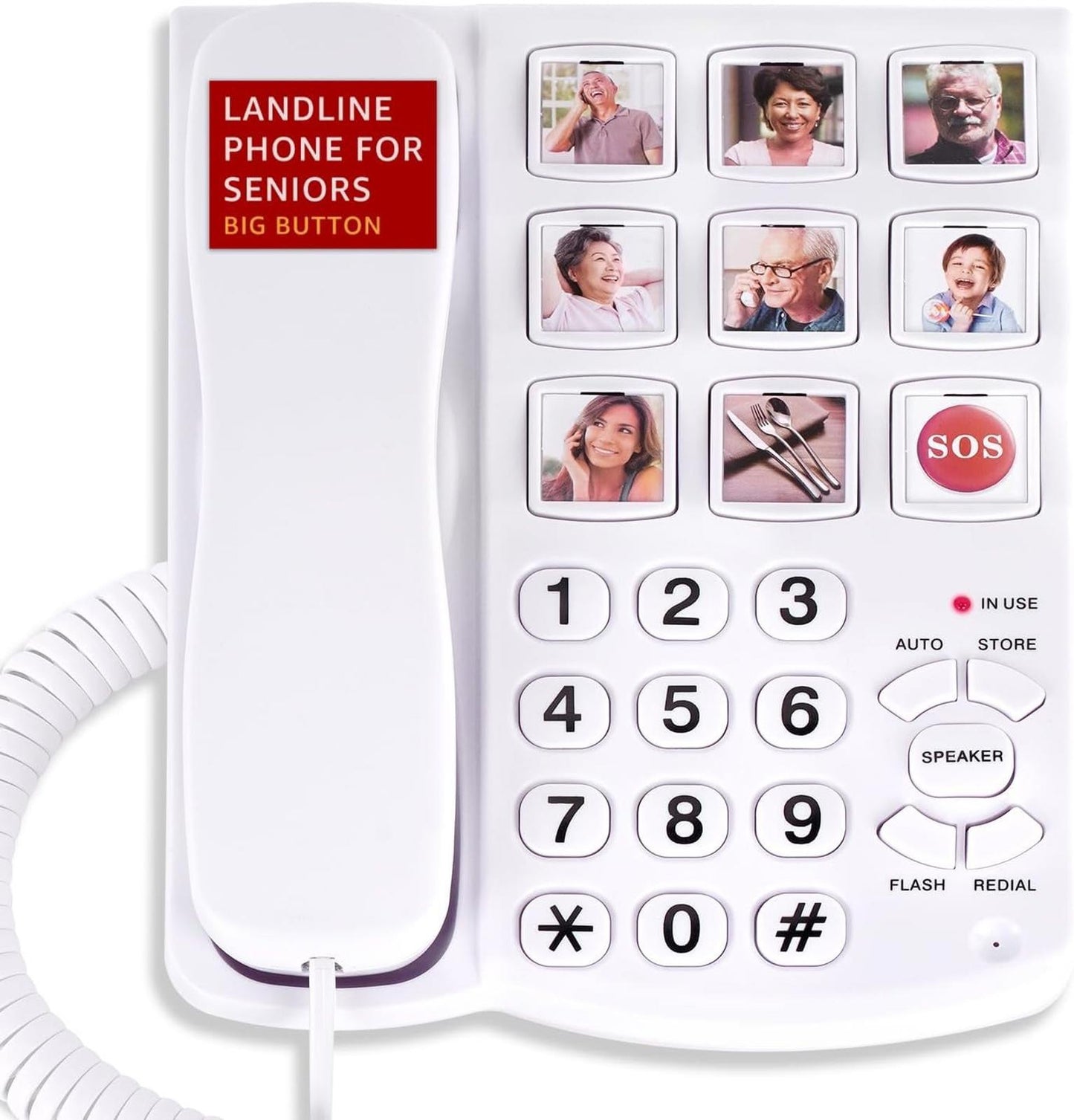 Big Button Phone for Seniors, Corded Landline Phone with 9 One-Touch Dialing