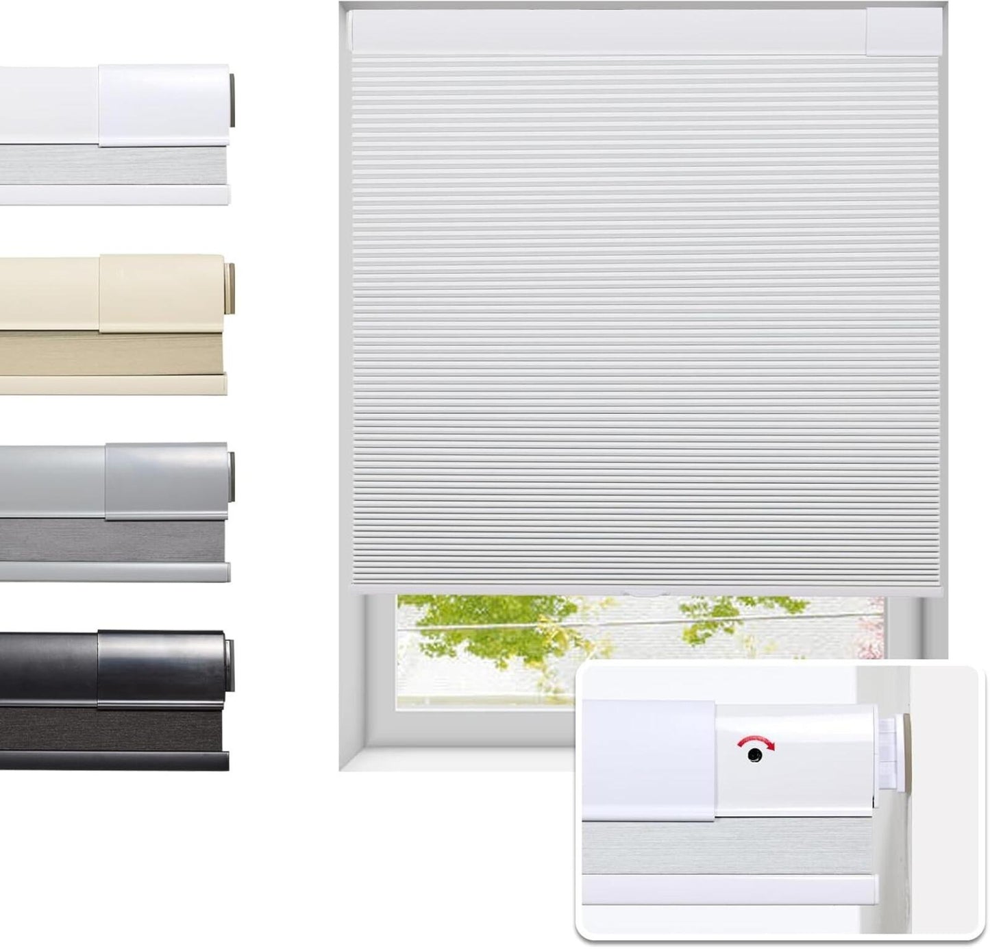 No Drill Cellular Shades for Indoor Windows Honeycomb Blinds 51 1/2" W x 64" H