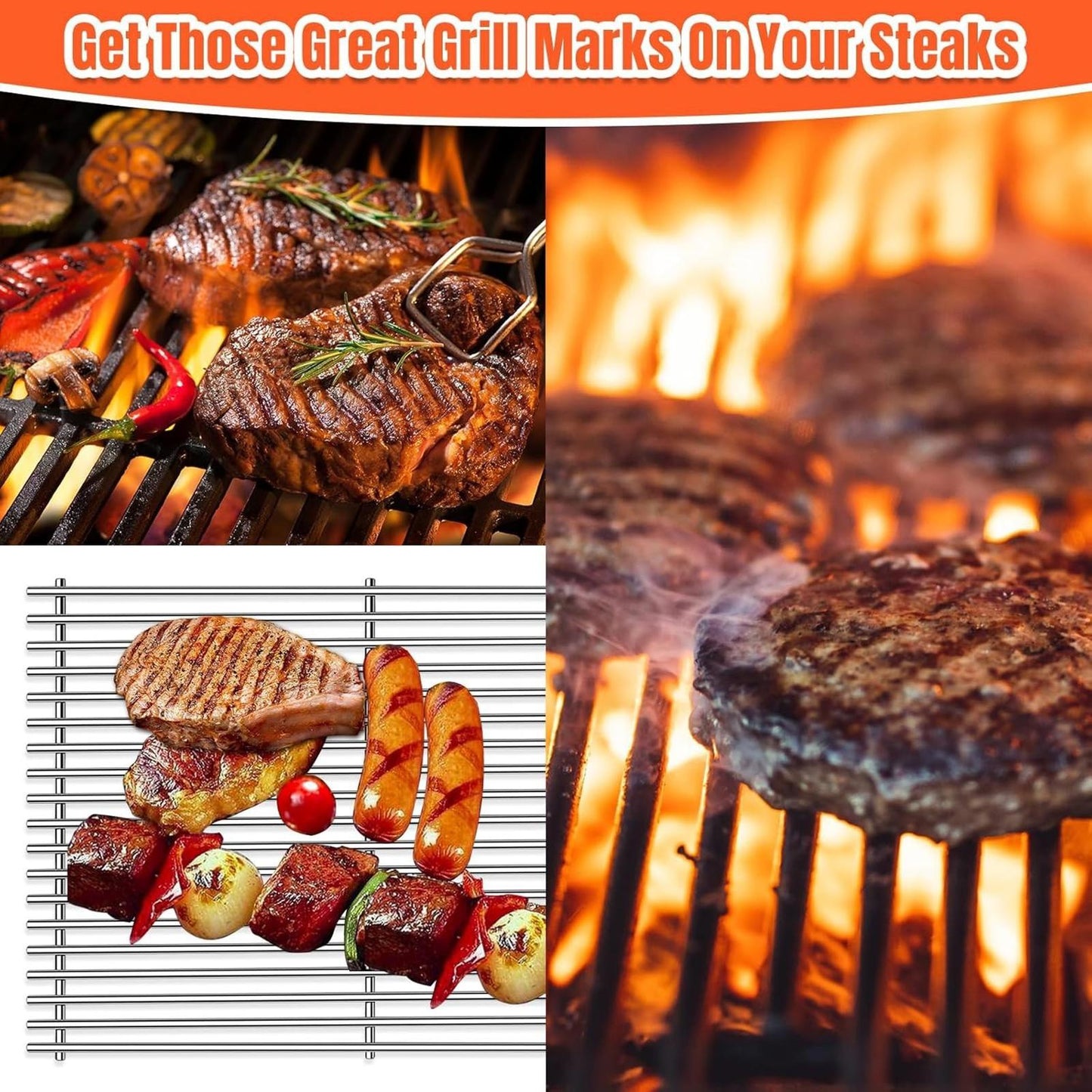 Stainless Steel Grill Flavorizer Bar Heat Plates with 2 Pack Grates BBQ Gas Gril