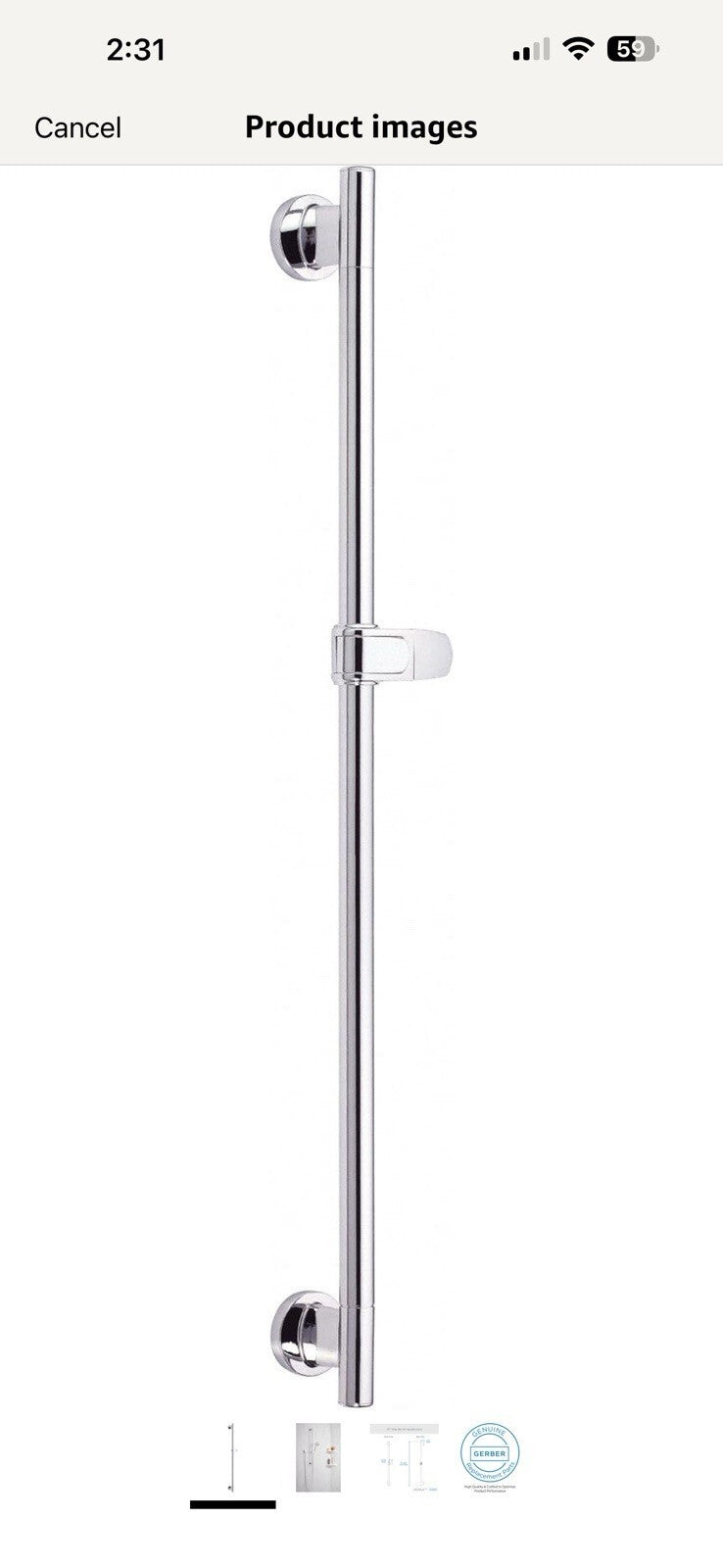 Gerber D469700 Versa 30" Slide Bar - Chrome Shower Handle Bar￼