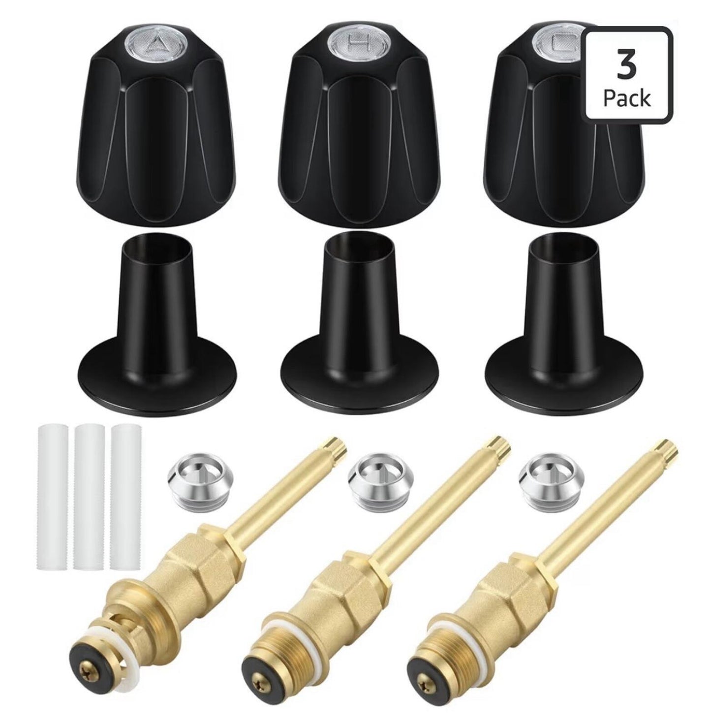39619 Bathtub Matte Black Shower Knob 3 Piece Replacement Kit and Shower Stem fo