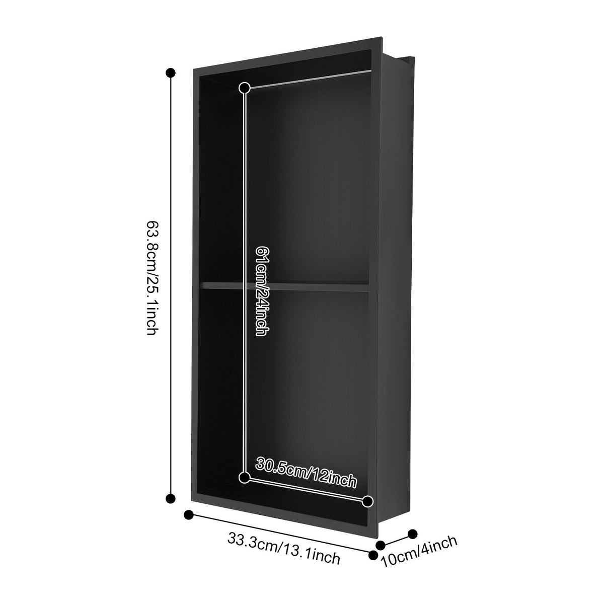 Stainless Steel Shower Niche  2-Tier Bathroom Wall Niche w/ LED Light 12x24in