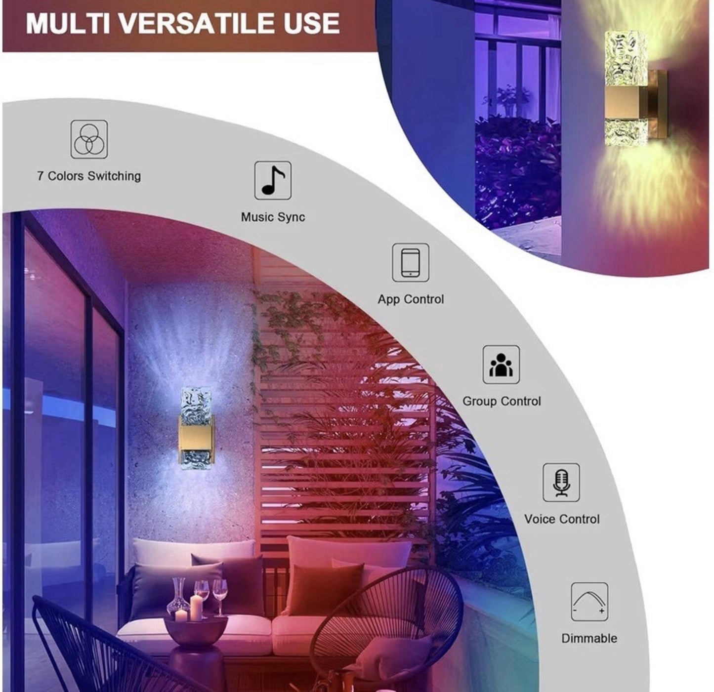 Dimmable RGB LED Wall Sconces Set of 2 with Remote Control for Home Decor