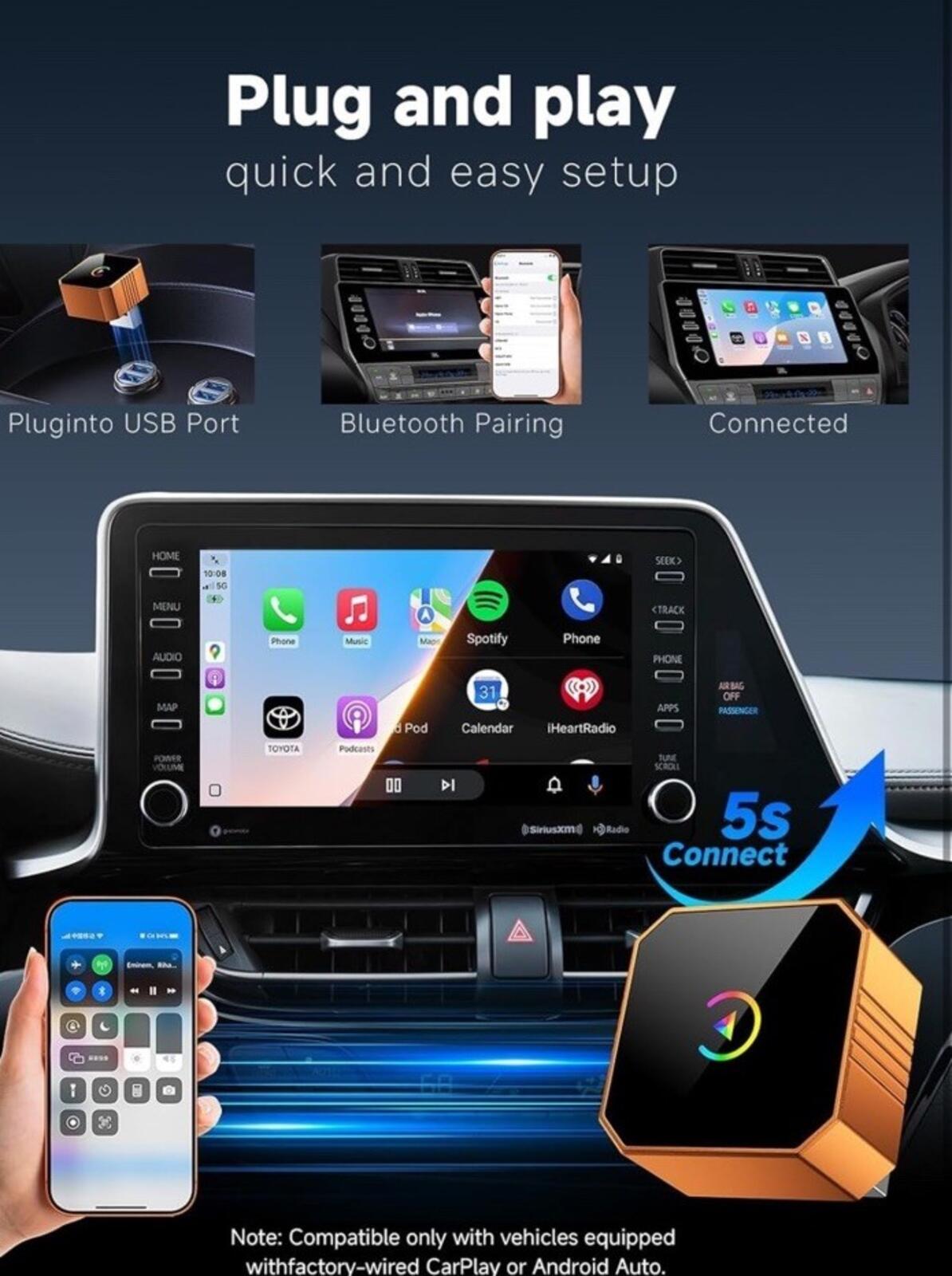 2026 Wireless CarPlay Adapter for iPhone ＆ Android Auto Mini Wired to Wireles...