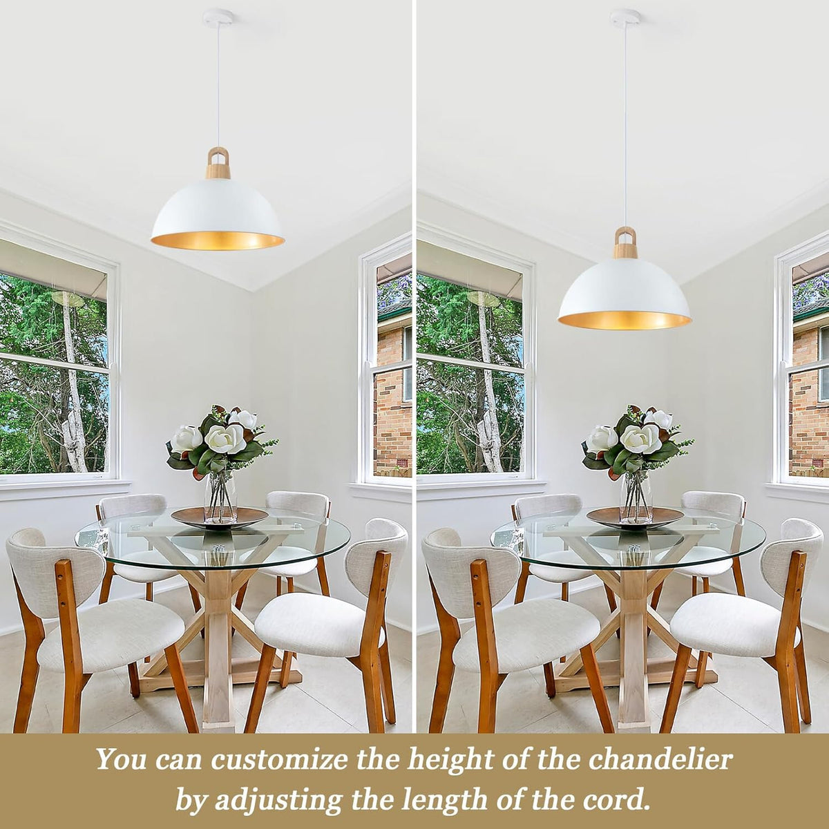 Modern 18'' White Pendant Light - Farmhouse Industrial Chandelier for Home