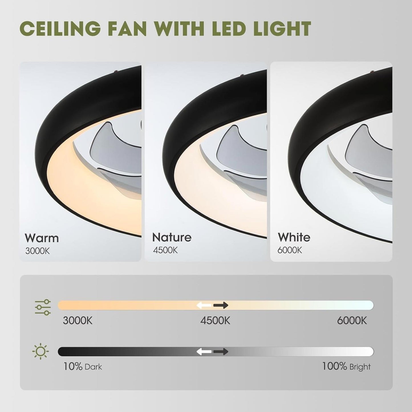 Ceiling Fans with Lights 20'' Flush Mount Fan Remote & APP Control Black