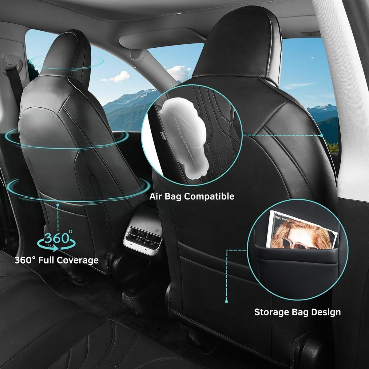 Custom Fit for Tesla Model Y Seat Covers Model Y - 5 Seater Full Set Black