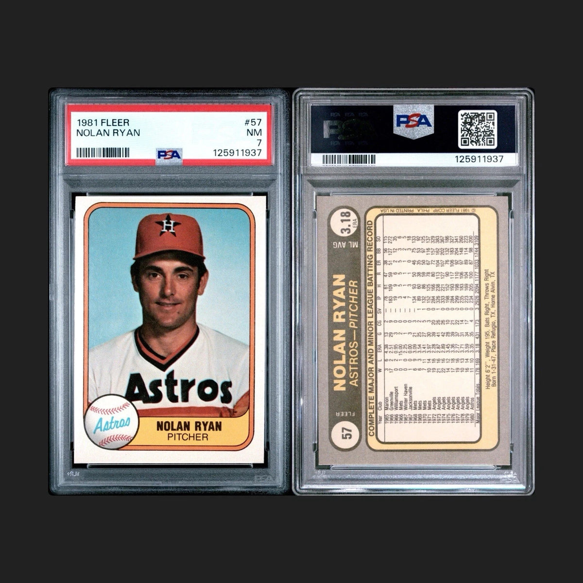 1981 Fleer Nolan Ryan #57 Baseball Card Graded PSA 7 NM Hall Of Fame CLEAN