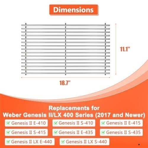QuliMetal SUS304 Grill Grates for Weber Genesis 2 E-410/E-415/E-435