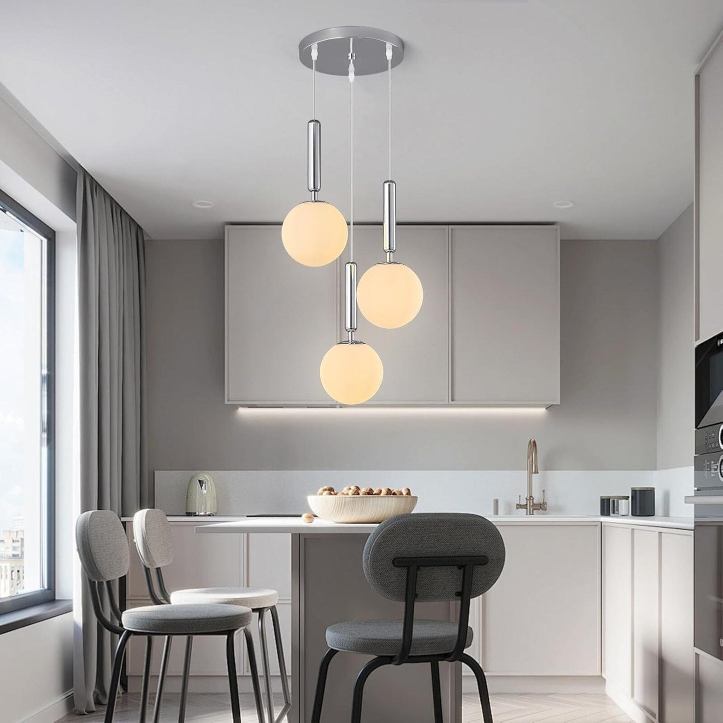 Modern Chrome Pendant Light Hanging Fixture Light for Kitchen Island Mid Century