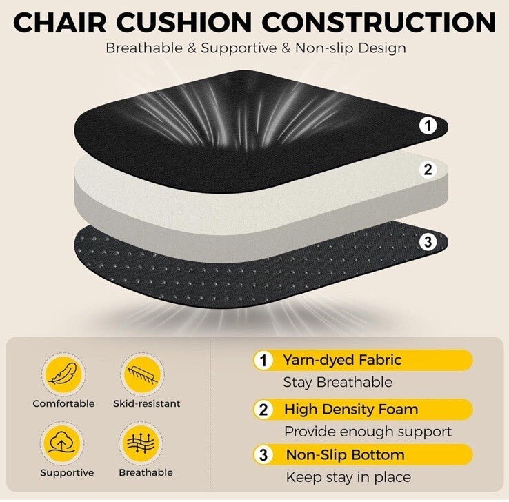 Chair Cushions for Dining Chairs Set of 6, Non Slip Kitchen Chair 6 Pack Black