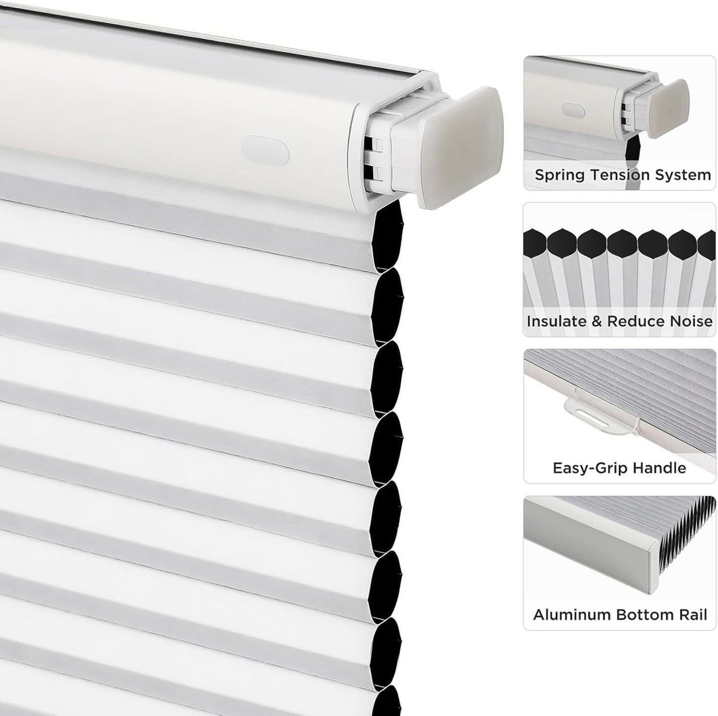 No Tools No Drill Window Blinds for Indoor Windows, Blackout Shades Cellular