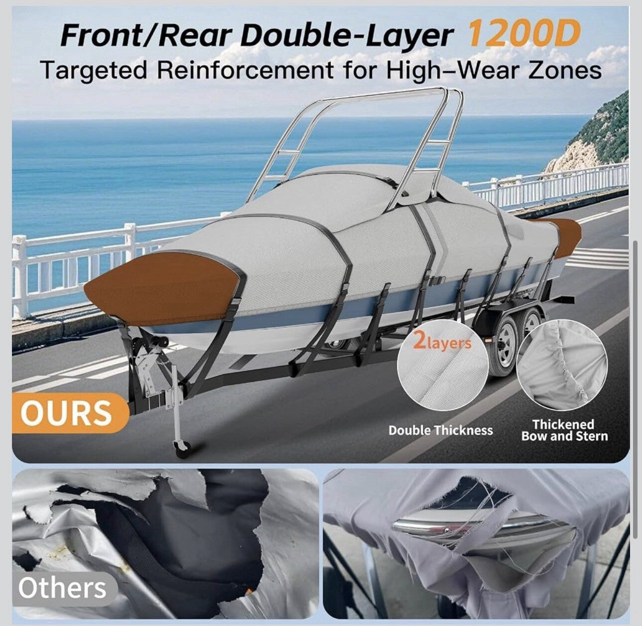 1200D Waterproof Ski Wakeboard Tower Boat Cover 20-22ft w/Straps ⭐