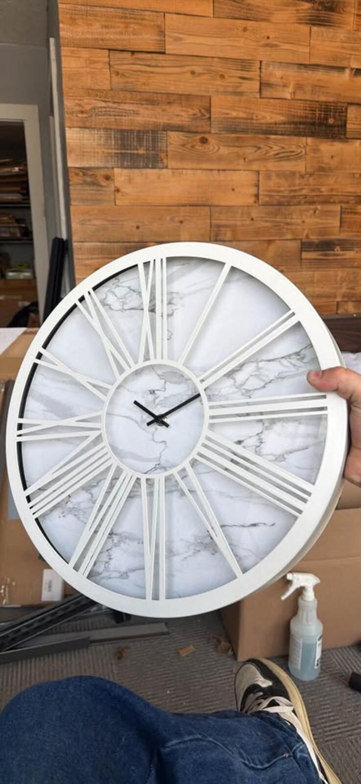 White Marble Roman Numeral Wall Clock
