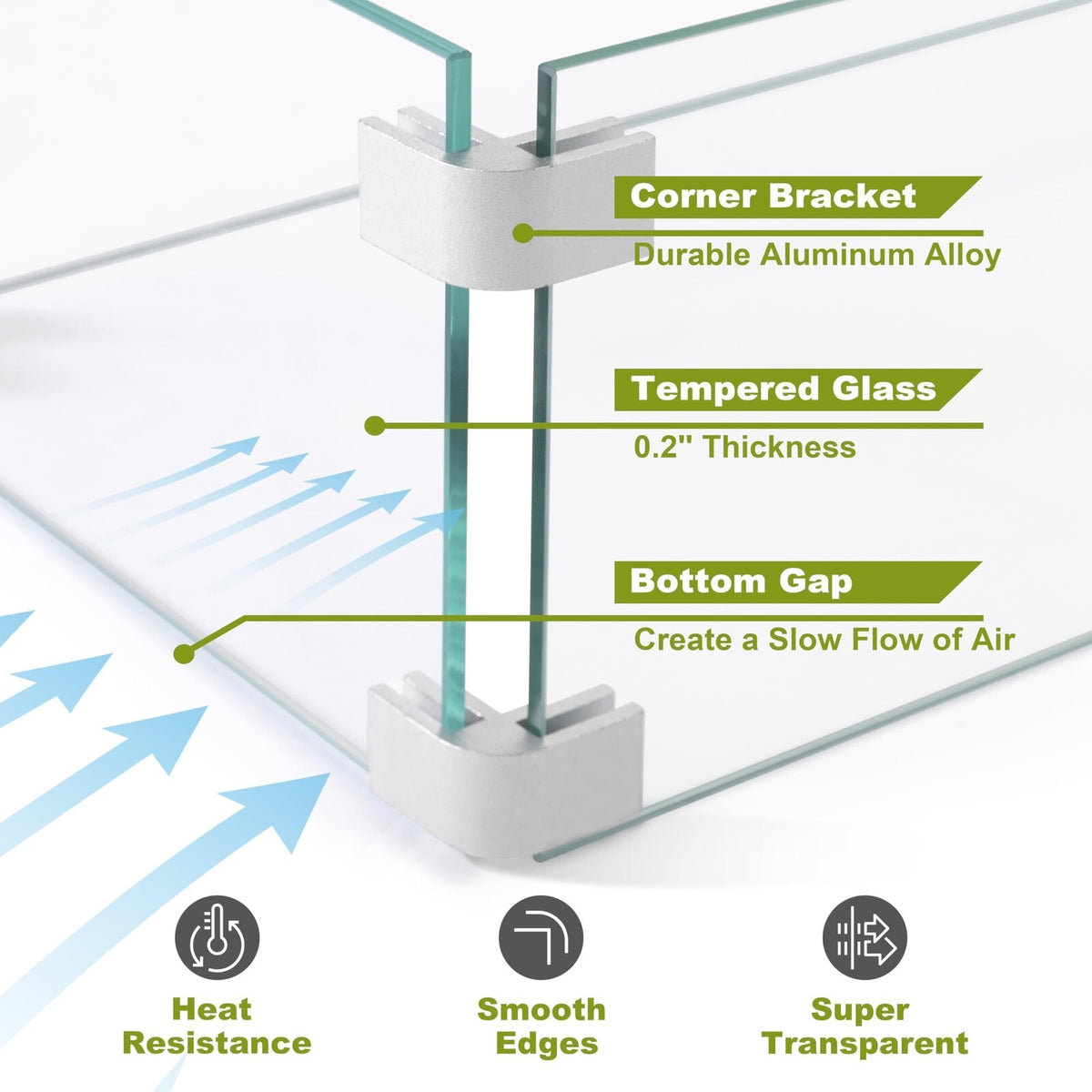 Nuu Garden Tempered Glass Wind Guard for Rectangular Propane Fire Pit Table 2...