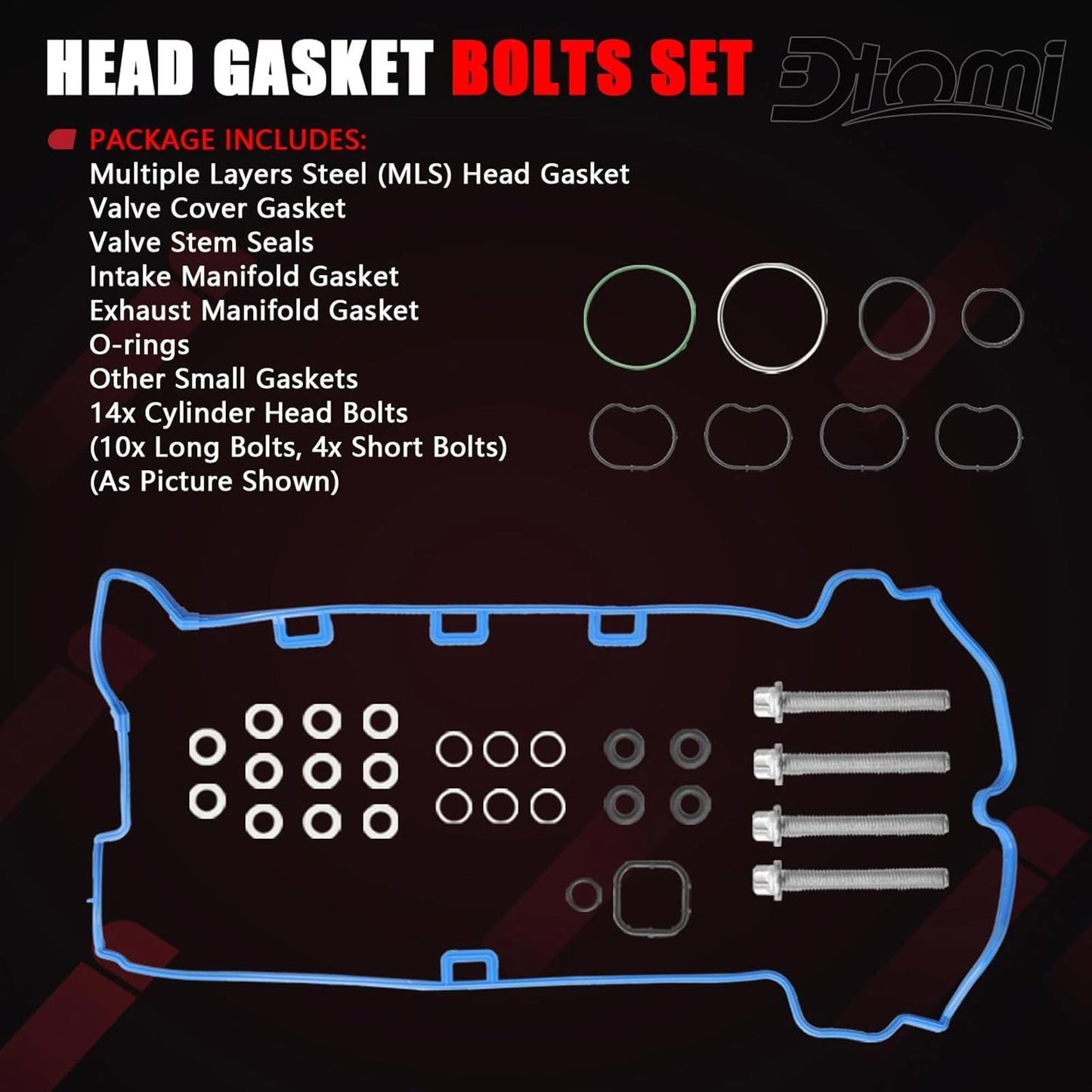 Engine Head Gasket Set Cylinder Head Bolts Compatible with Chevy Buick GMC