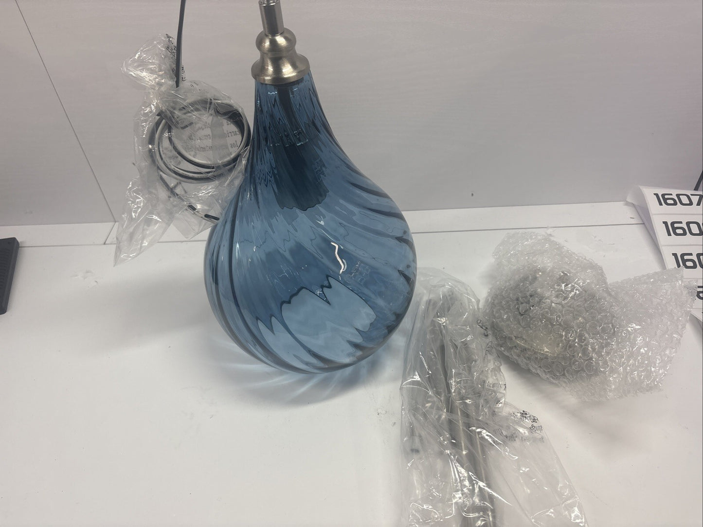 Blue Glass Pendant Light Brushed Nickel 8-inch Pendant Lighting for Kitchen