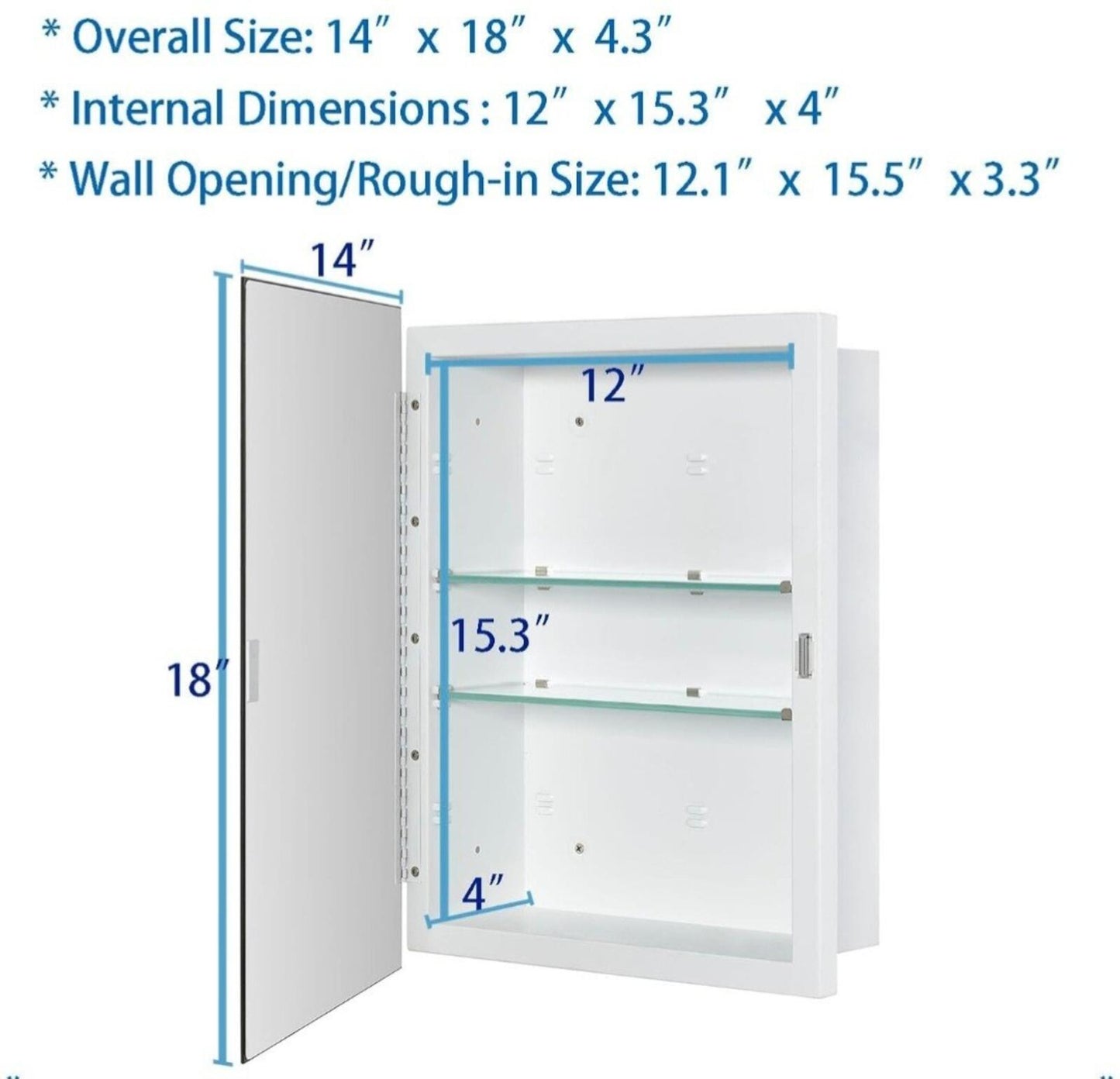 Bathroom Medicine Cabinet with Beveled Edge Mirrored Door 14 x 18 inch, Recessed