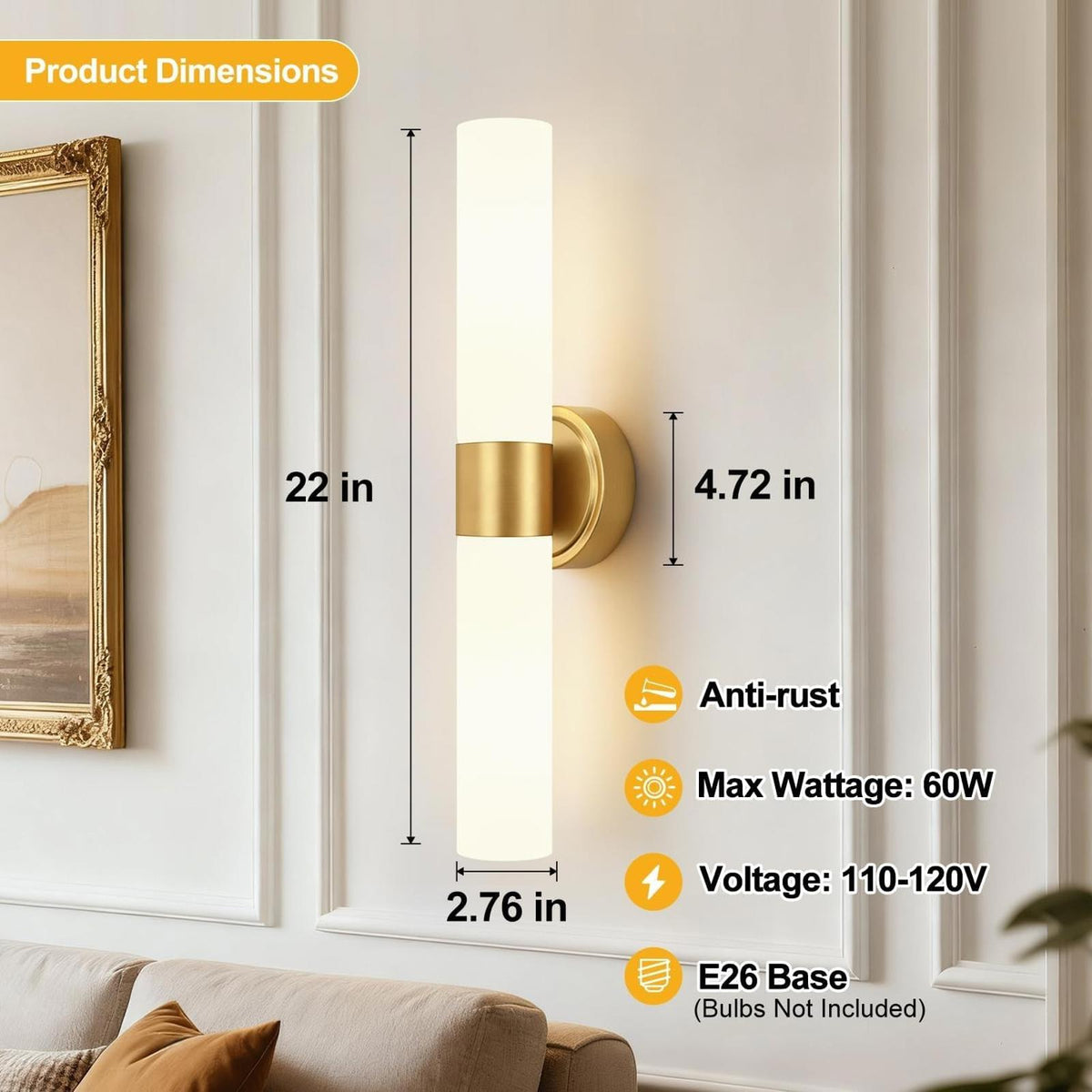 Wall Sconces Set of Two, Modern Bathroom Sconces Wall Lighting with Milky White