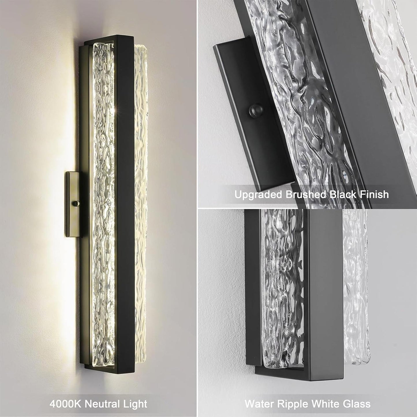 Modern Crystal Wall Sconce, 24 Inch Hardwired Wall Lamp 4000K Dimmable 34W