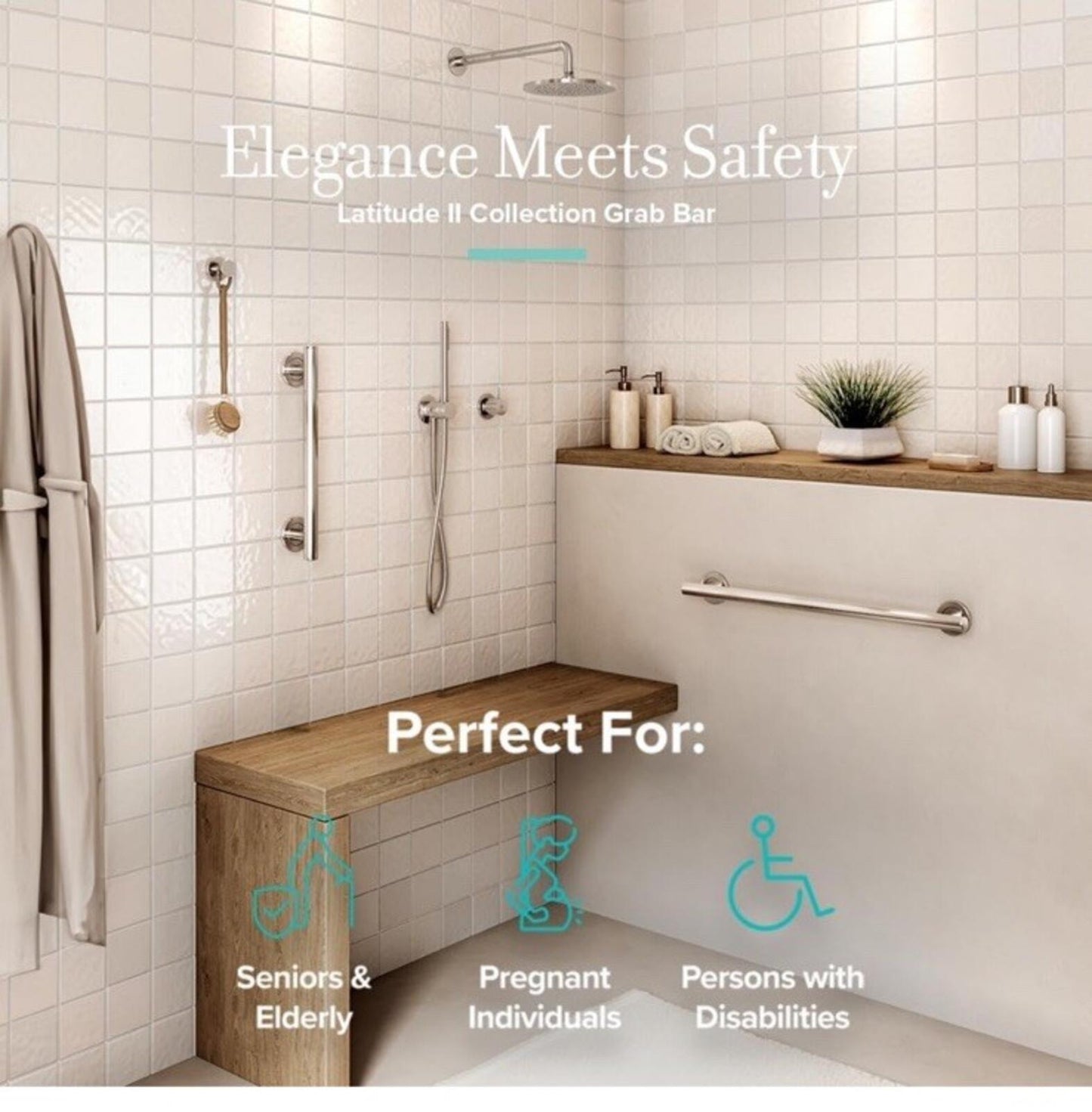 Gatco #897 Latitude II Grab Bar, Satin Nickel , 48-Inch Stainless Steel Safety