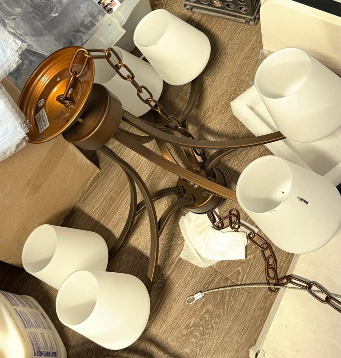 6-Light Farmhouse Chandelier Oil Rubbed Bronze Pendant Light Fixture with Frosted Glass, Rustic Ceil