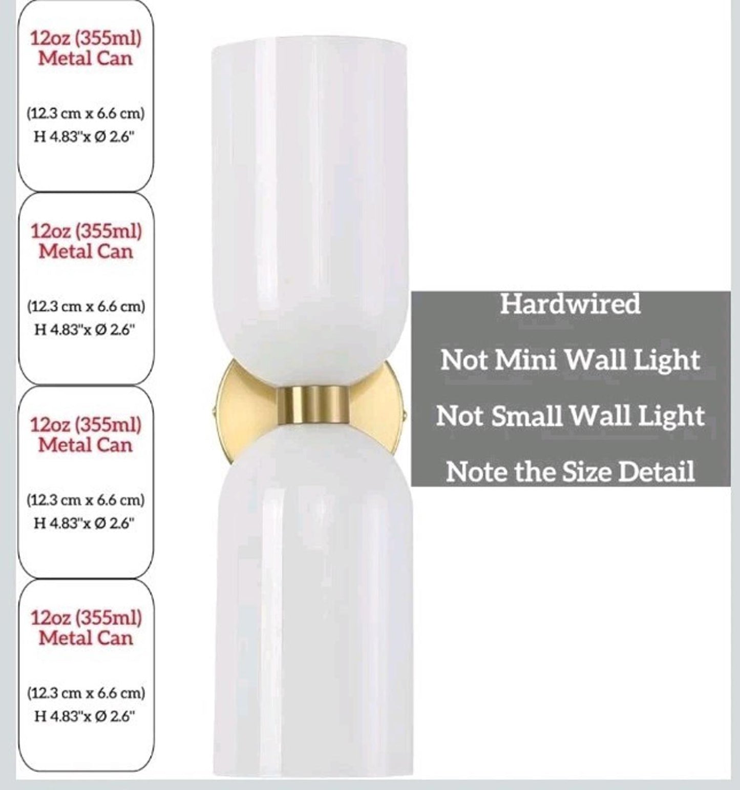 Minimalist 2-Light Gold Wall Sconces with Cylinder Glass Shades- Mid Century ...