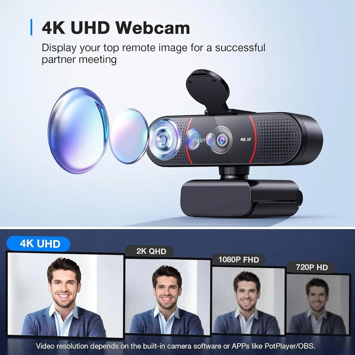 C960 4K Webcam for PC, PDAF Auto Focus, Dual Omni Mics, 73° FOV