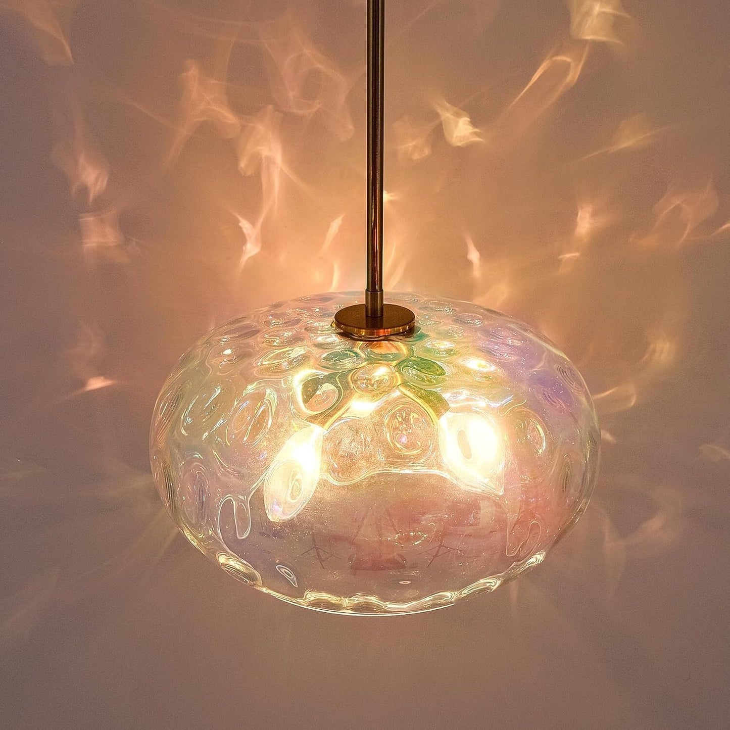 Large Glass Pendant Lighting, Hammered Lampshade Chandelier Stained, 14 Inch