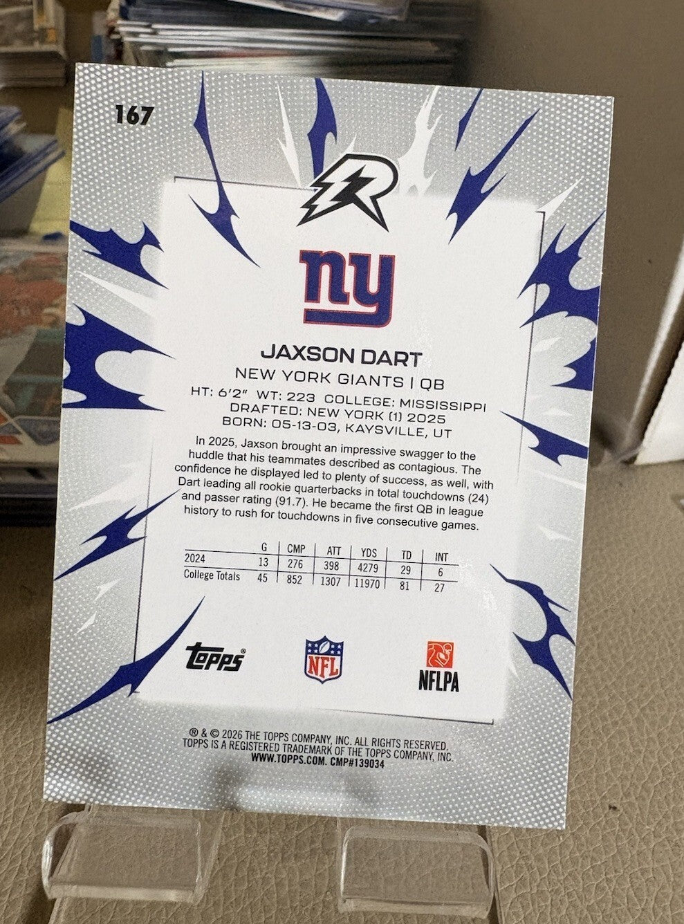 2025 Topps Resurgence RC Jaxson Dart Yellow Surge 219/225 New York Giants!