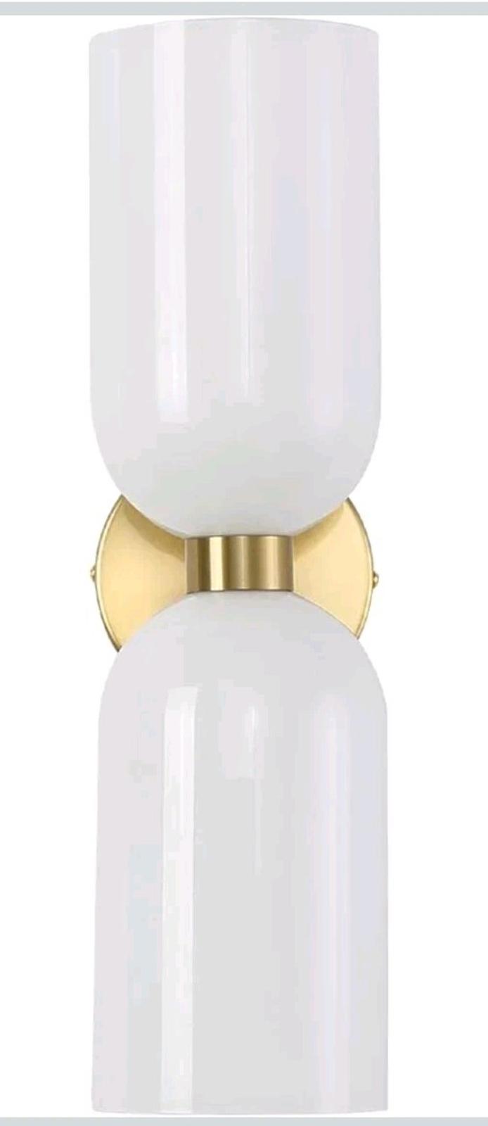 Minimalist 2-Light Gold Wall Sconces with Cylinder Glass Shades- Mid Century ...