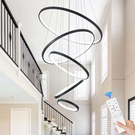Dimmable 5 Ring LED Chandelier with Remote - Modern Pendant Lighting 3000K-6500K