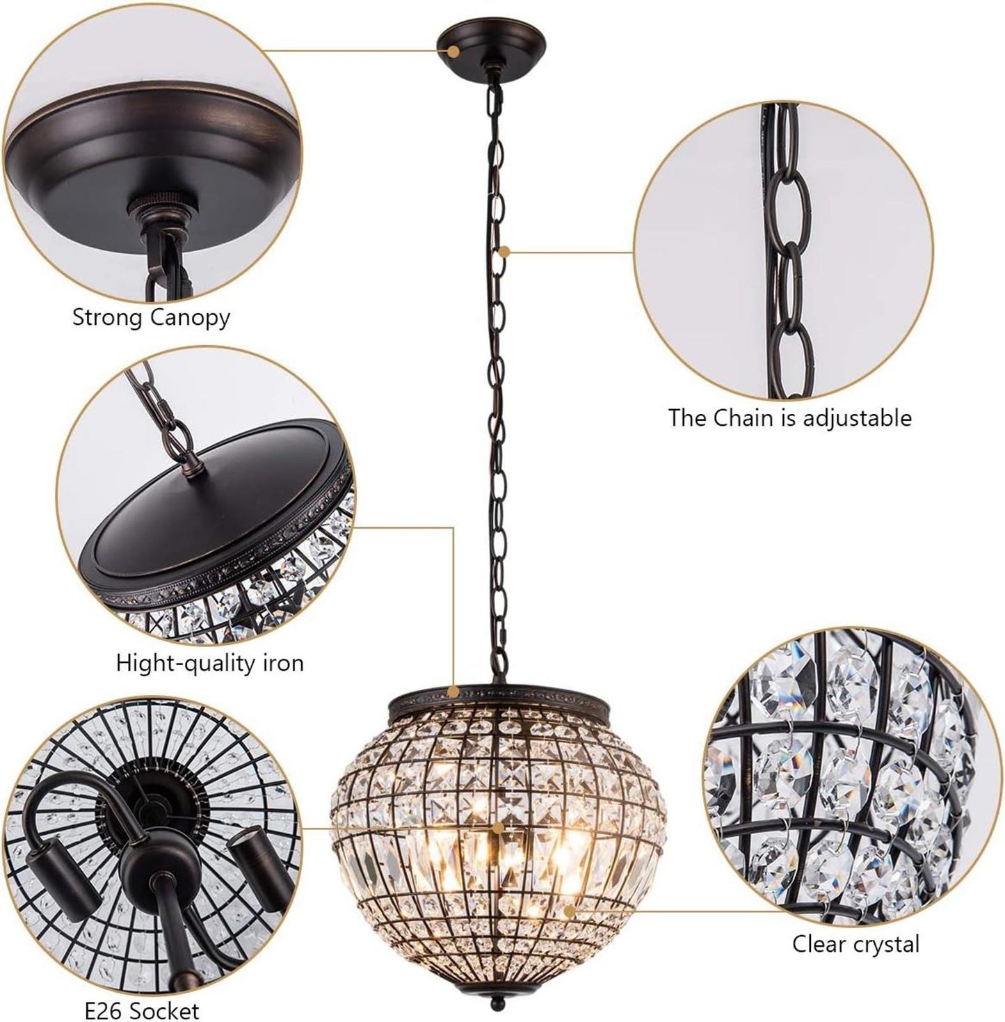 Vintage K9 Crystals Chandelier Classic Pendant Light Fixture for Living Room